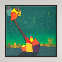 House on the Wind I | Abstract Village Painting by Sajaao - Image 1