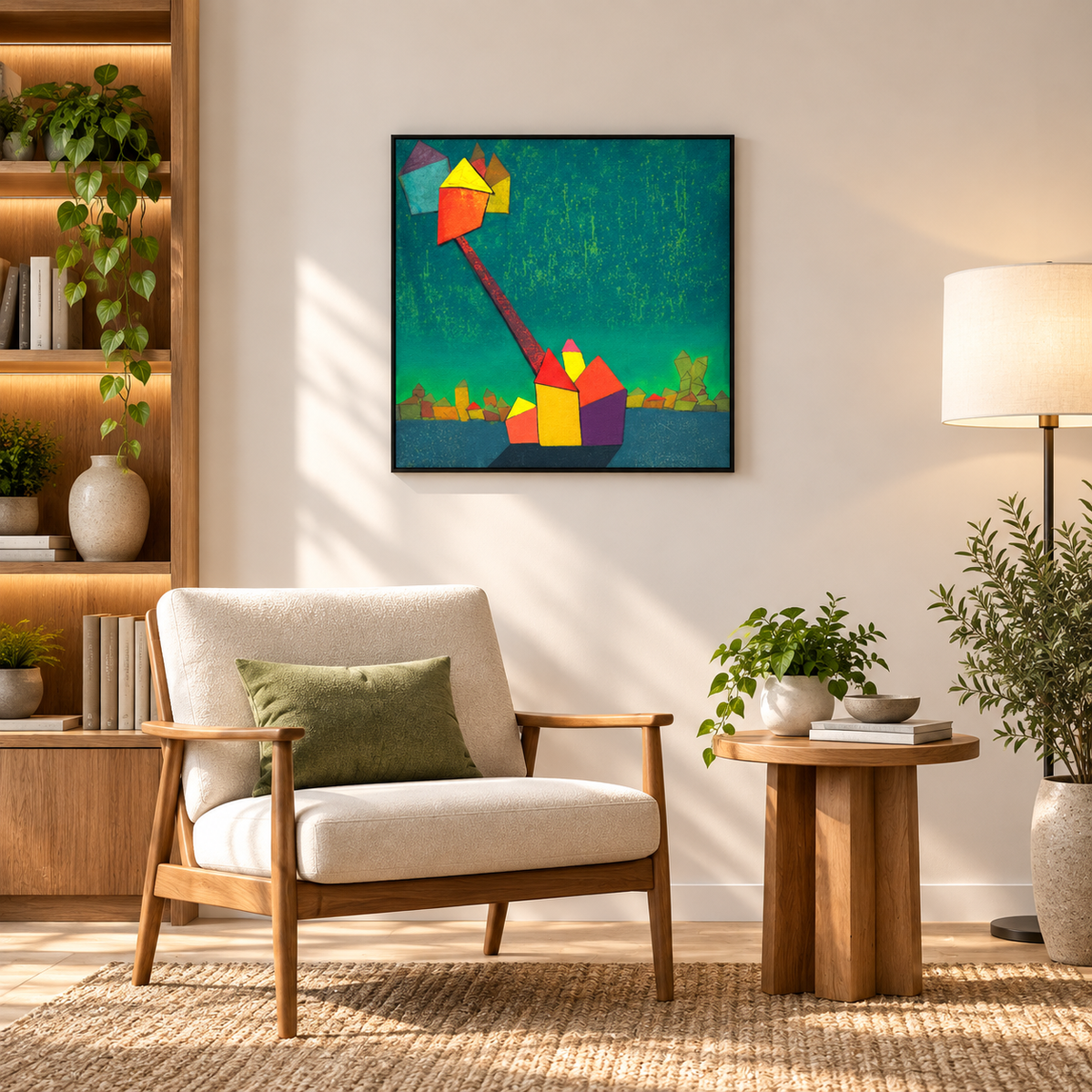 House on the Wind I | Abstract Village Painting by Sajaao