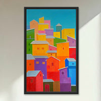 Stairway Village | Colorful Hillside Houses Painting by Sajaao - Image 1