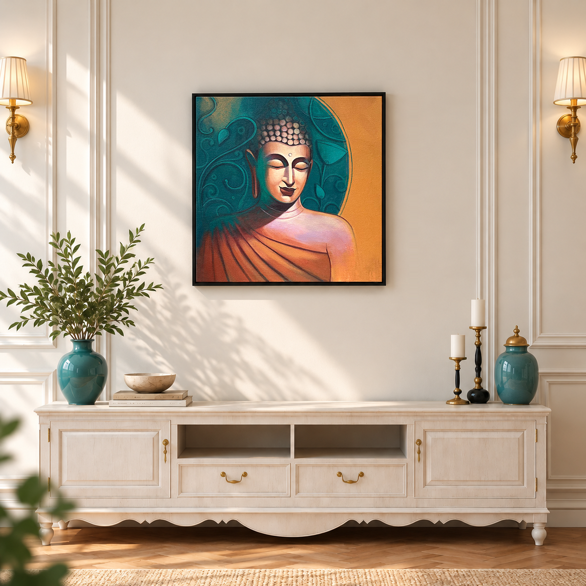 Siddhartha's Light | Large Meditating Buddha Painting by Sajaao