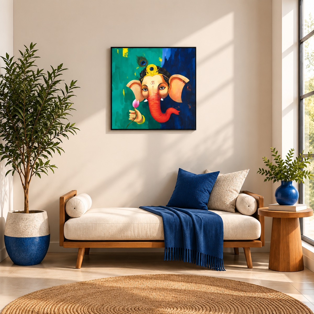 Bal Ganesha Mukha | Ganesha with Lotus Painting by Sajaao