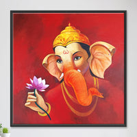Gajamukha's Grace | Ganesha with Lotus Painting by Sajaao - Image 1