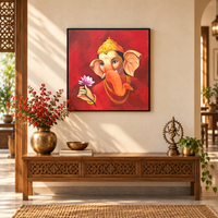 Gajamukha's Grace | Ganesha with Lotus Painting by Sajaao - Image 2