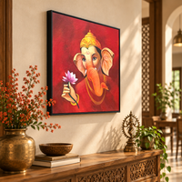 Gajamukha's Grace | Ganesha with Lotus Painting by Sajaao - Image 3