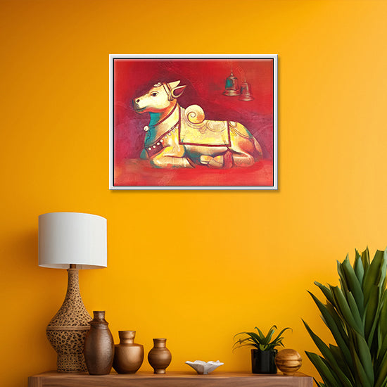 Kailash Vahana Painting | Mystical Nandi Canvas for Spiritual Interiors | Original Painting for Temple