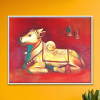 Nandi's Devotion | Sacred Bull with Temple Bells Painting - Image 1