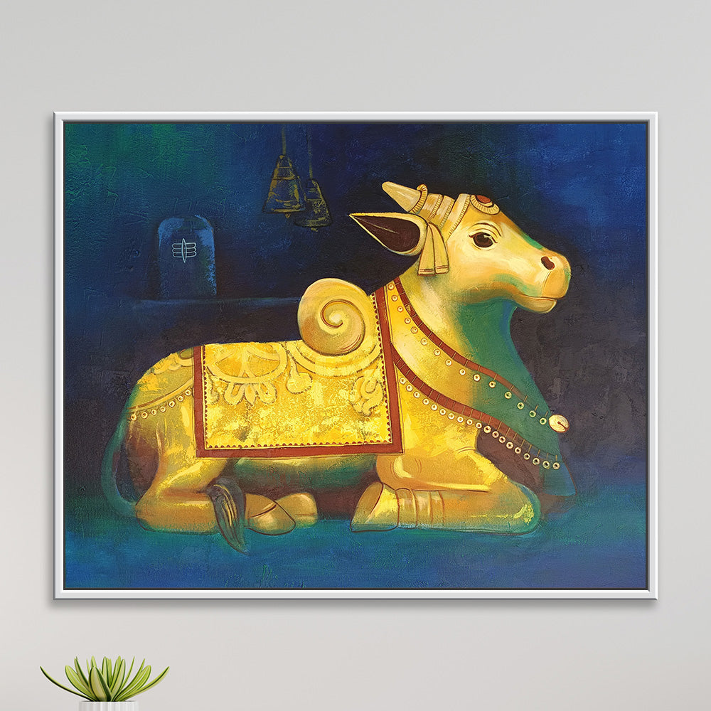 Shivadoota Painting | Devotional Nandi Art for Peaceful Spiritual Corners | Handmade painting for Temple