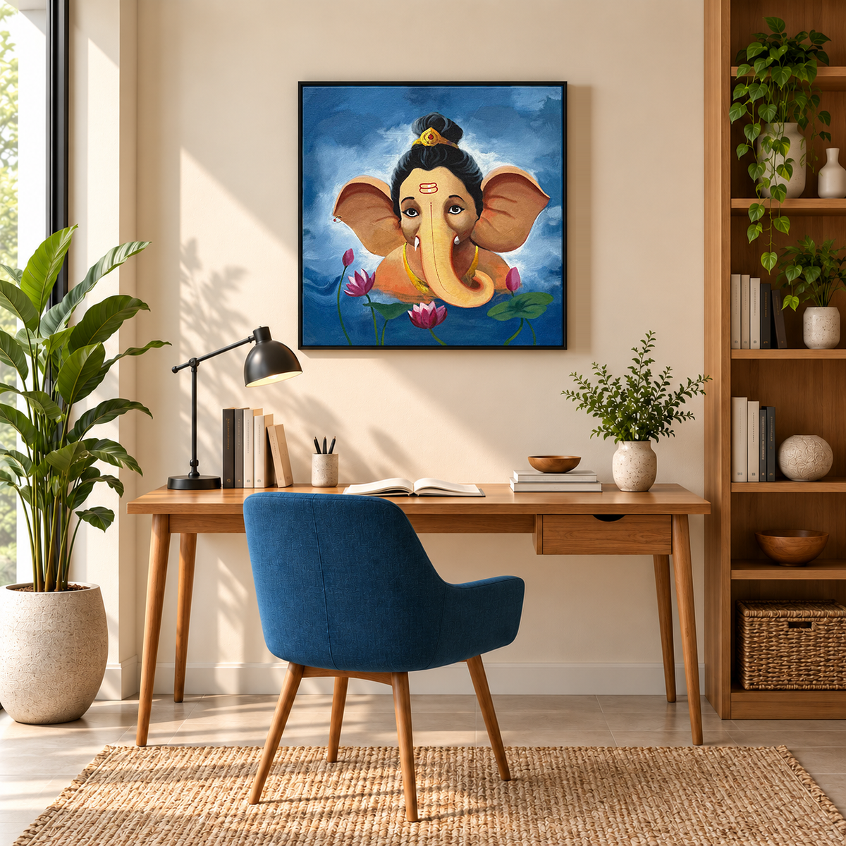 Bal Ganesha's Lotus | Ganesha with Pink Lotus Painting by Sajaao