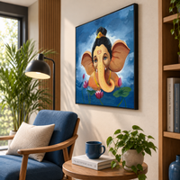 Bal Ganesha's Lotus | Ganesha with Pink Lotus Painting by Sajaao - Image 4