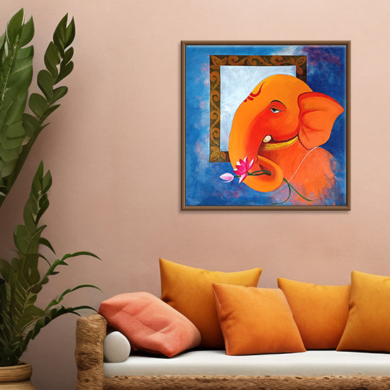 Ganesha Lotus Blessings Painting | Ganesha With Lotus Art | Spiritual, Modern Handmade Painting