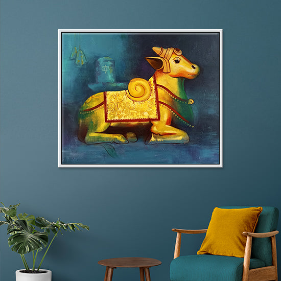 Nandikeshwara Painting | Powerful Nandi Artwork for Cultural Wall Décor | Handmade painting for Temple