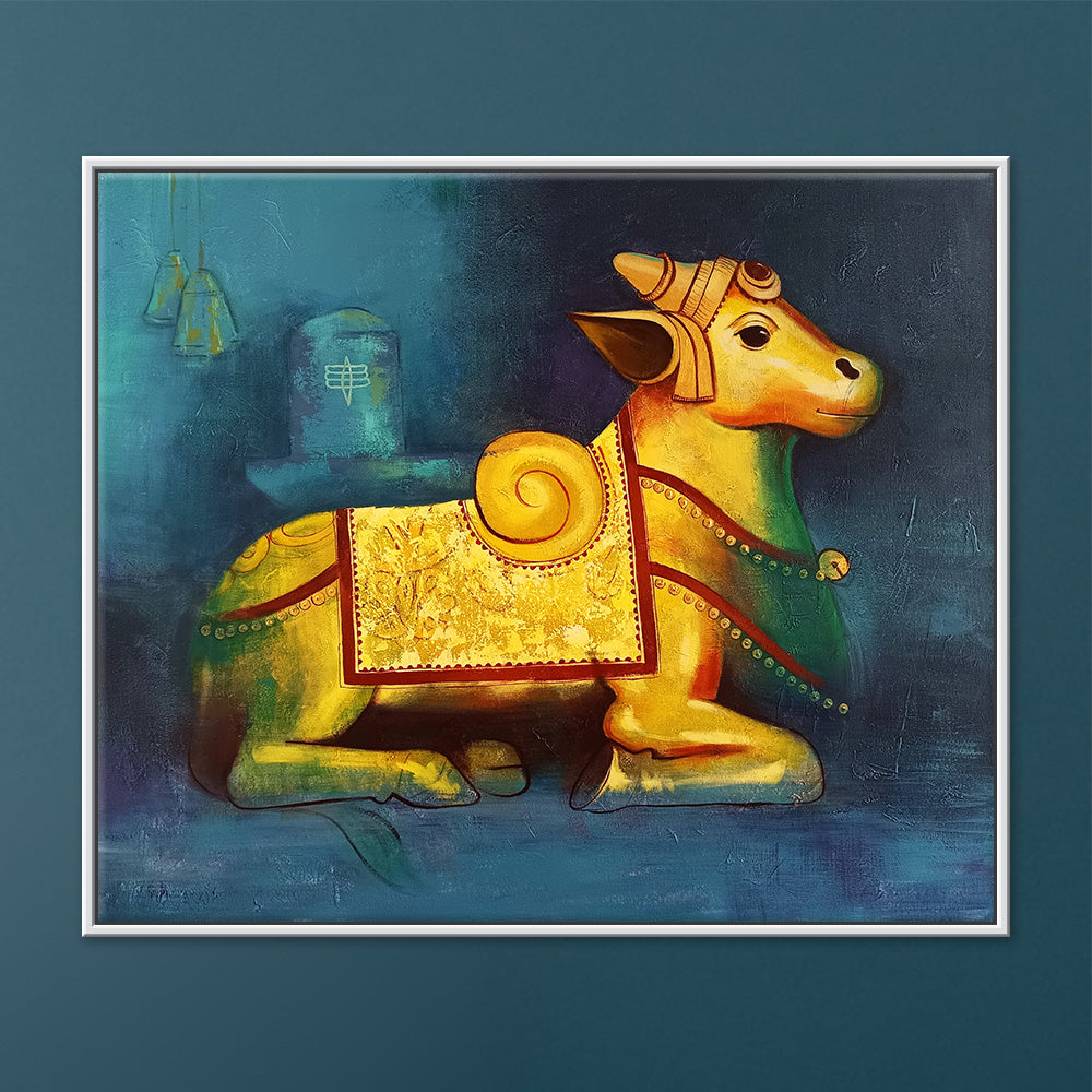 Nandikeshwara Painting | Powerful Nandi Artwork for Cultural Wall Décor | Handmade painting for Temple