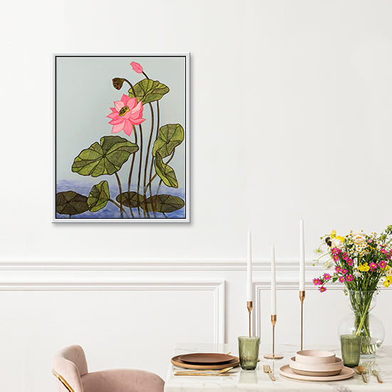 Floating Lotus Floral Painting | Flower Canvas Painting | Vibrant Lotus Paintings