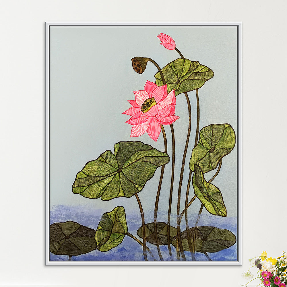 Floating Lotus Floral Painting | Flower Canvas Painting | Vibrant Lotus Paintings