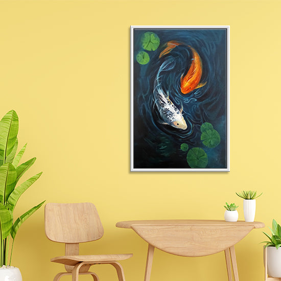 Koi in Water Fish Art | Peaceful Water & Fish Canvas Painting |