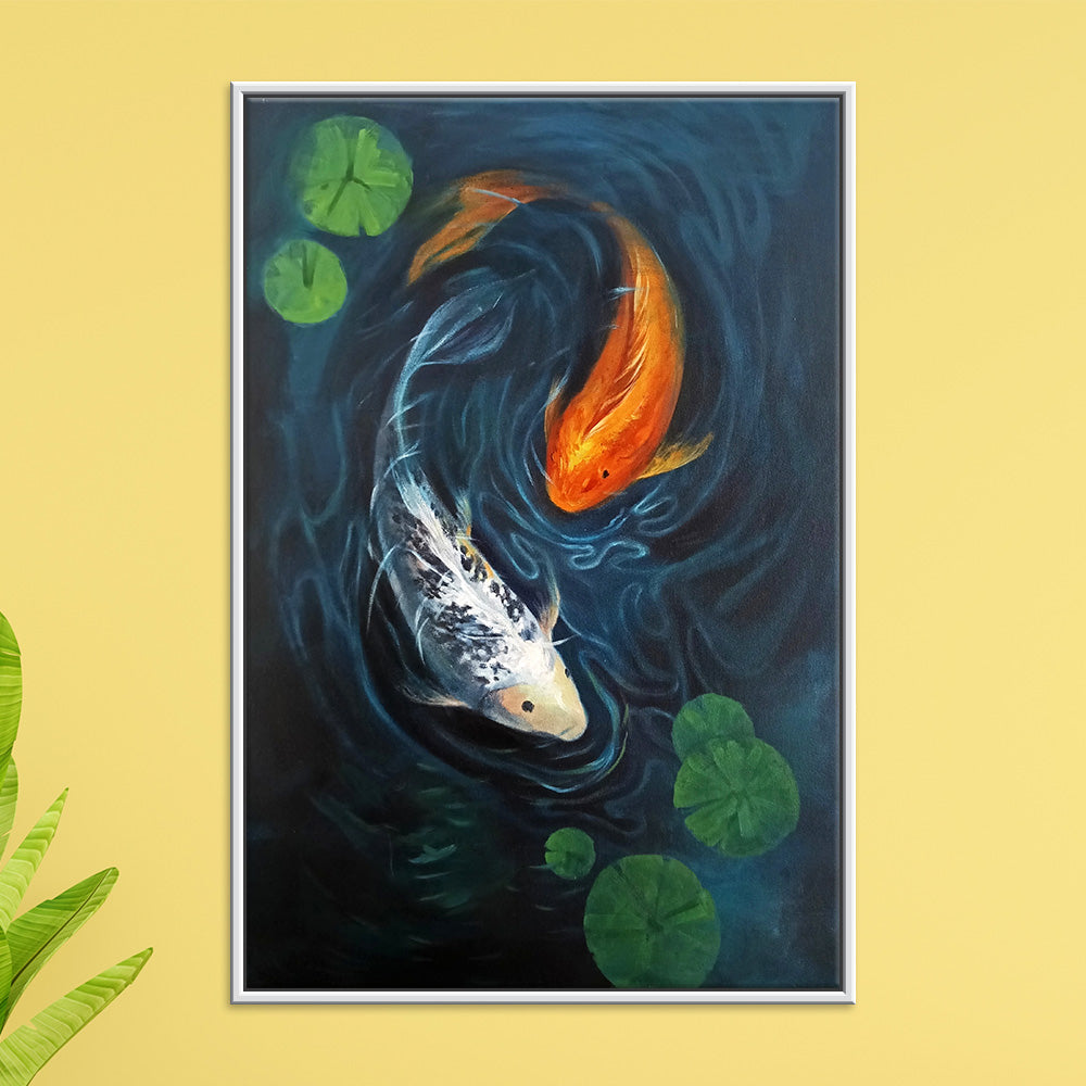 Koi in Water Fish Art | Peaceful Water & Fish Canvas Painting |