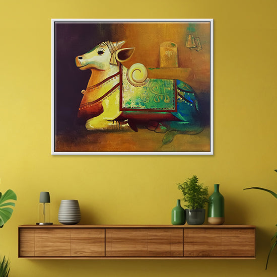 Tapasvi Nandi Painting | Nandi Art for Calm, Devotional Living Spaces | Handmade painting for Temple