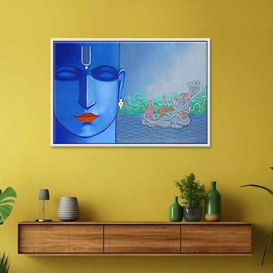 Lord Krishna Blue Divinity Art | Traditional, Religious Handmade Painting