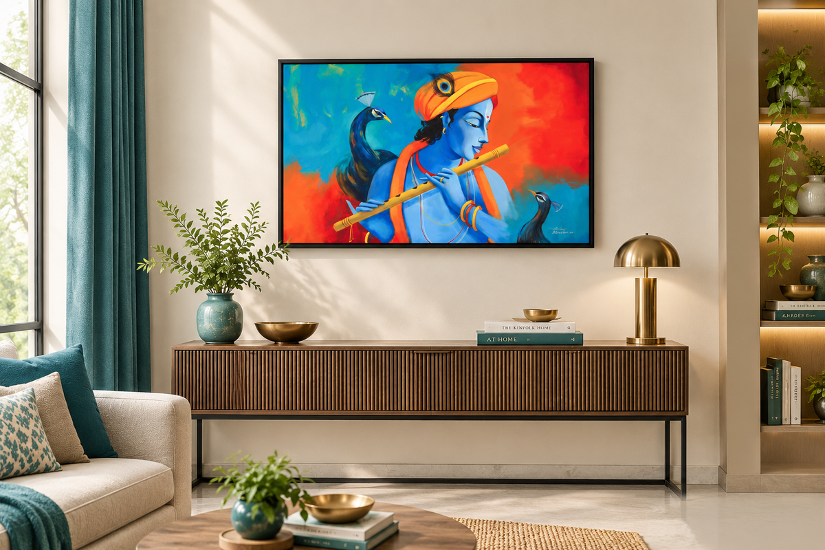 Govinda's Tune | Krishna Playing Flute Painting by Sajaao