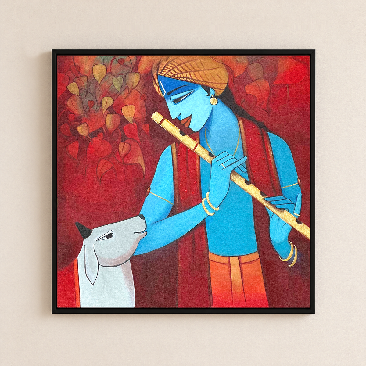 Melody for Gau Mata | Krishna and Cow Painting by Sajaao