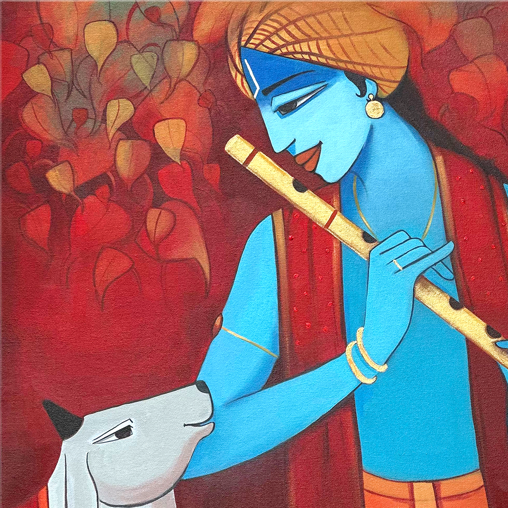 Melody for Gau Mata | Krishna and Cow Painting by Sajaao