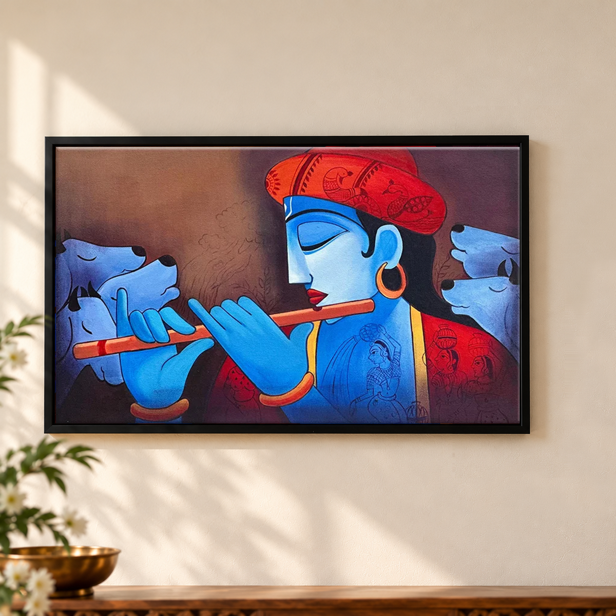 Krishna's Companions | Krishna with Cows Painting by Sajaao
