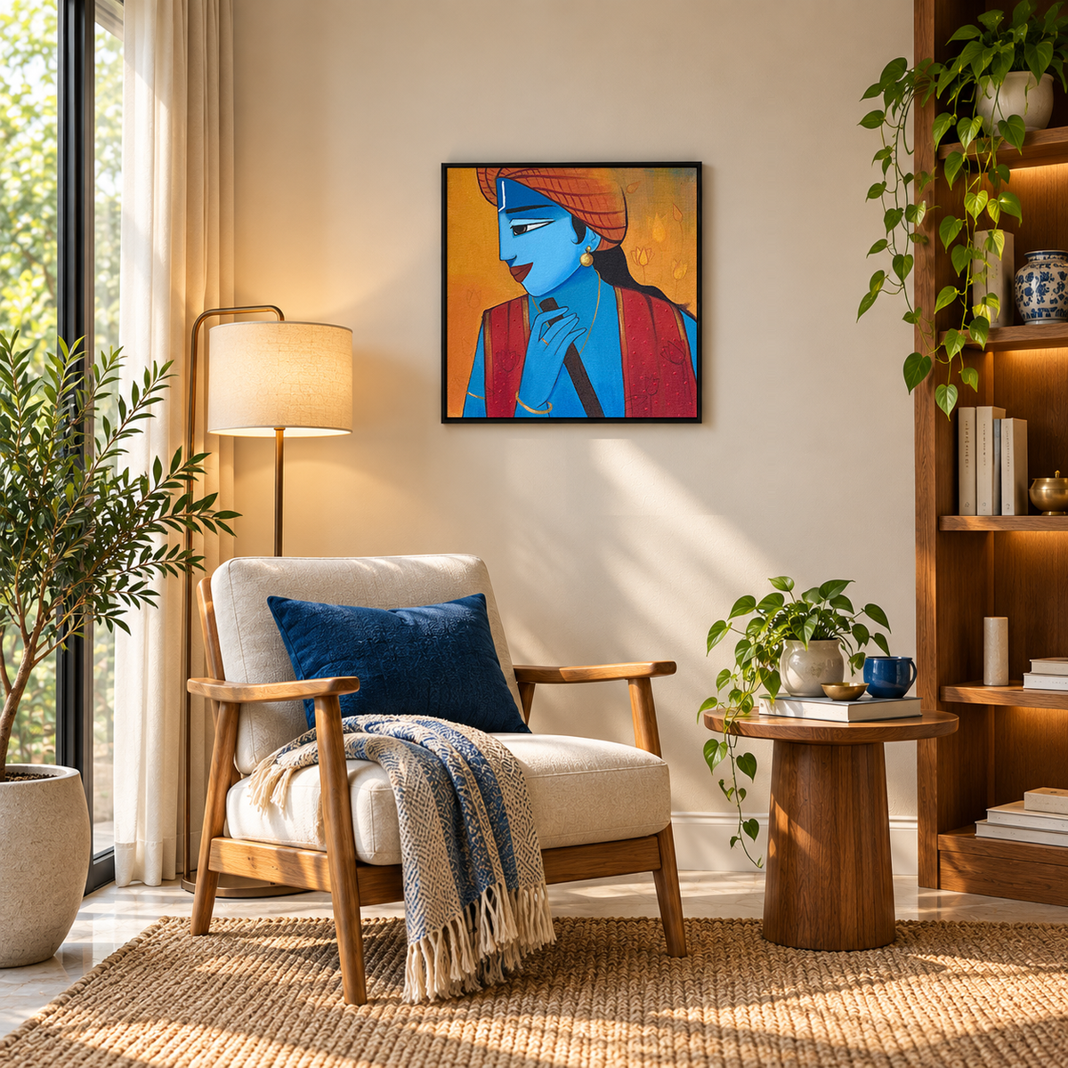 Turban of Saffron | Krishna Orange Turban Painting by Sajaao