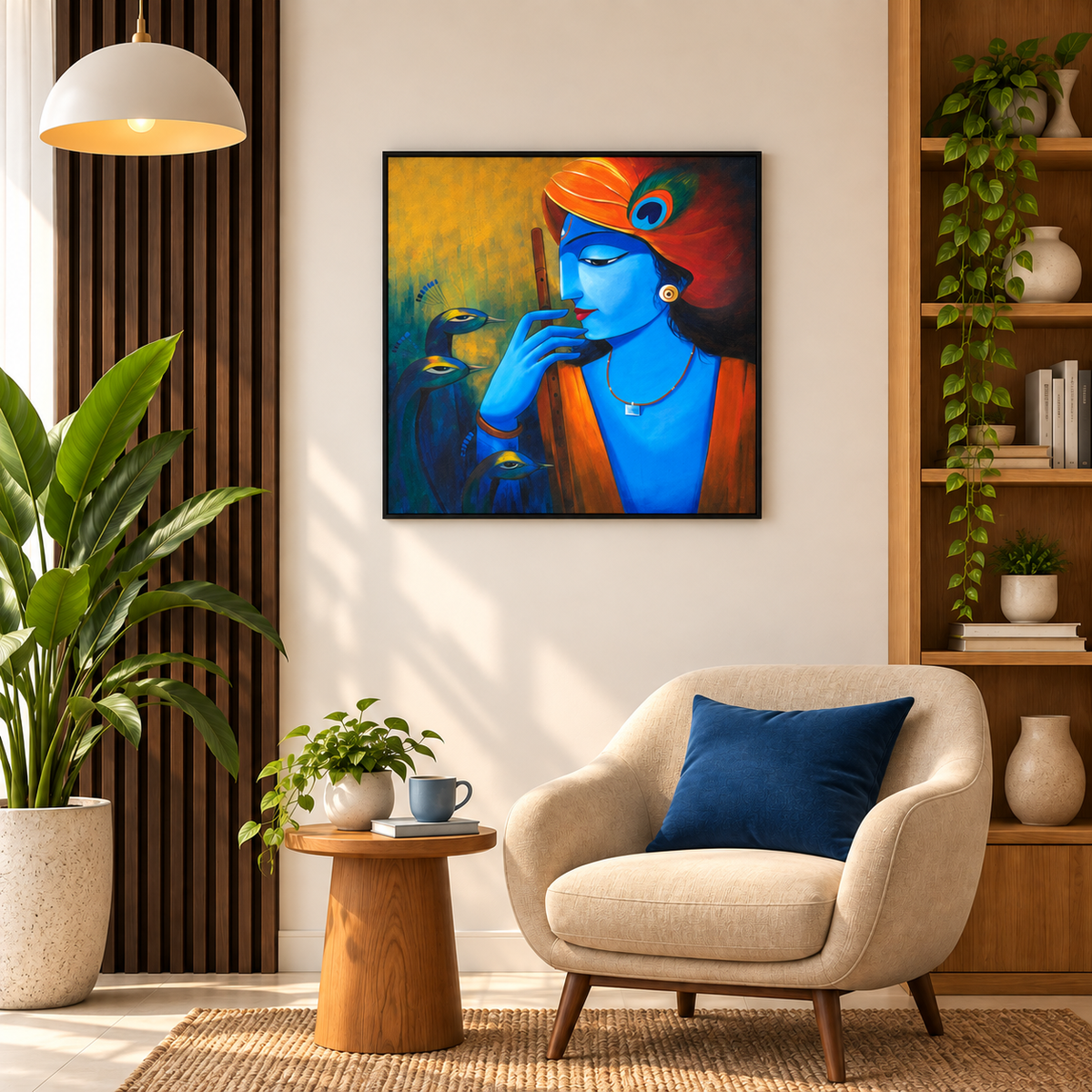Krishna's Serene Gaze | Face with Flute Painting by Sajaao