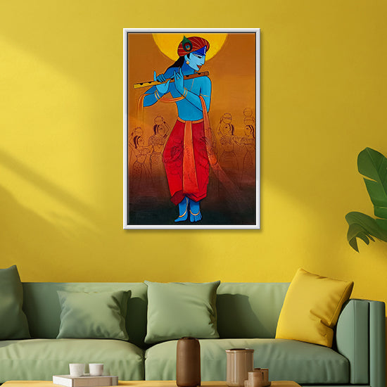 Krishna Flute Radiant Painting | Divine Krishna With Flute | Traditional, Religious Handmade Painting
