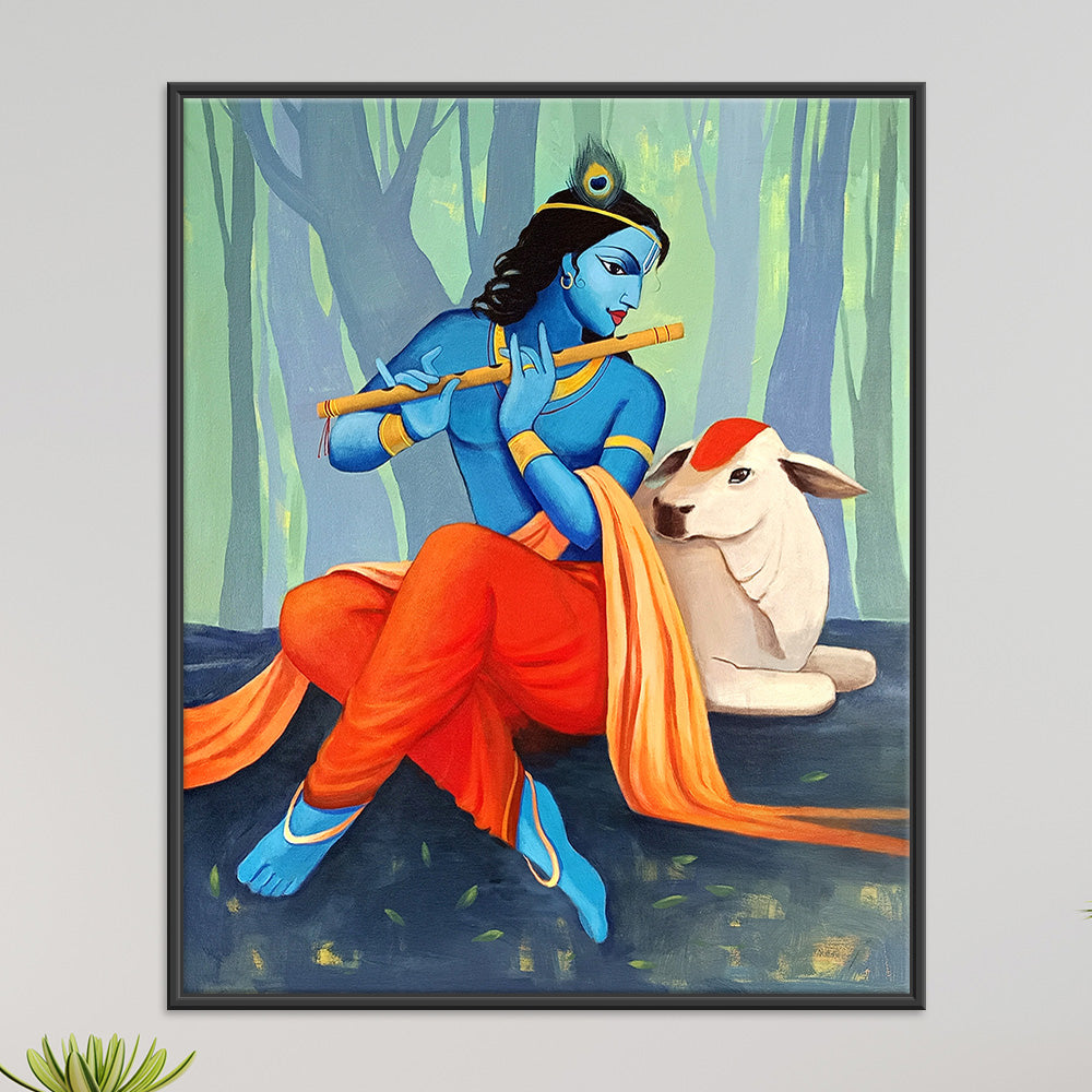 Krishna Flute painting | Divine Krishna With Flute | Traditional, Religious Handmade Painting