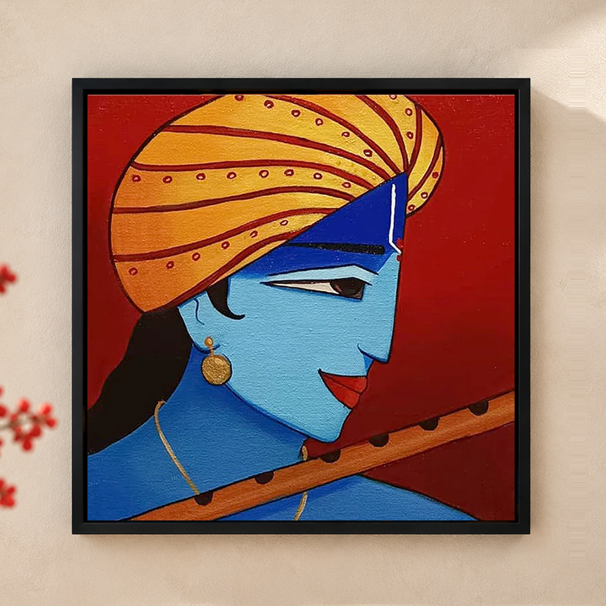 Krishna's Flute Reverie | Face with Flute Painting by Sajaao