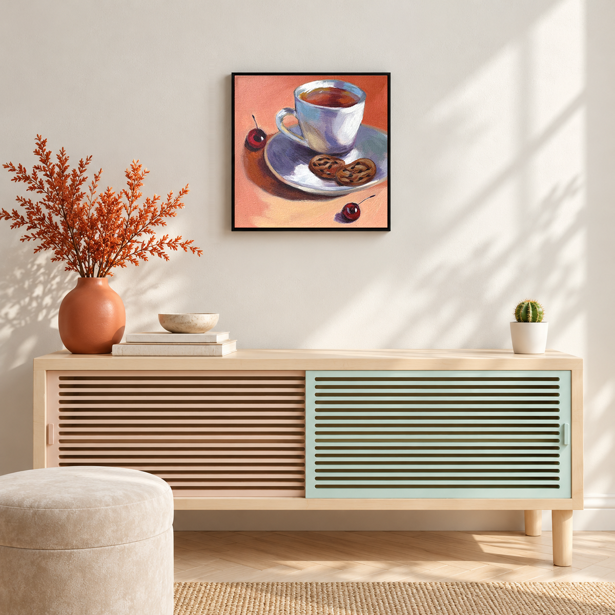 Cookie Companion | Tea and Cookies Still Life Painting by Sajaao