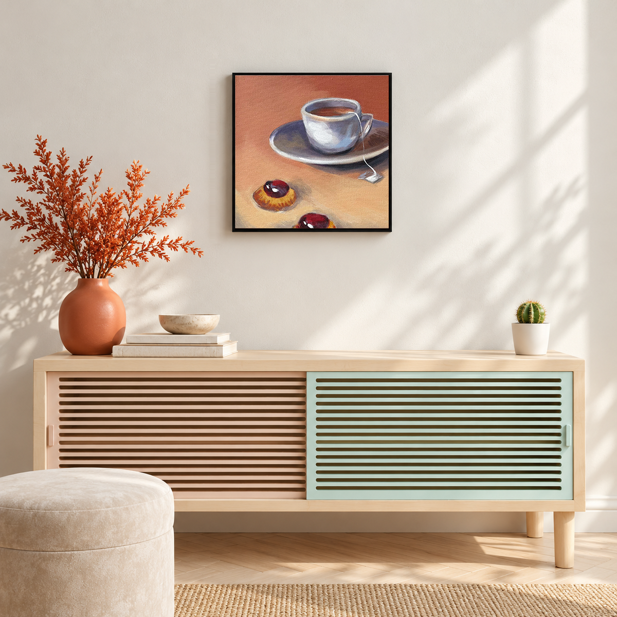 Biscuit Bliss | Tea with Cookies Still Life Painting by Sajaao