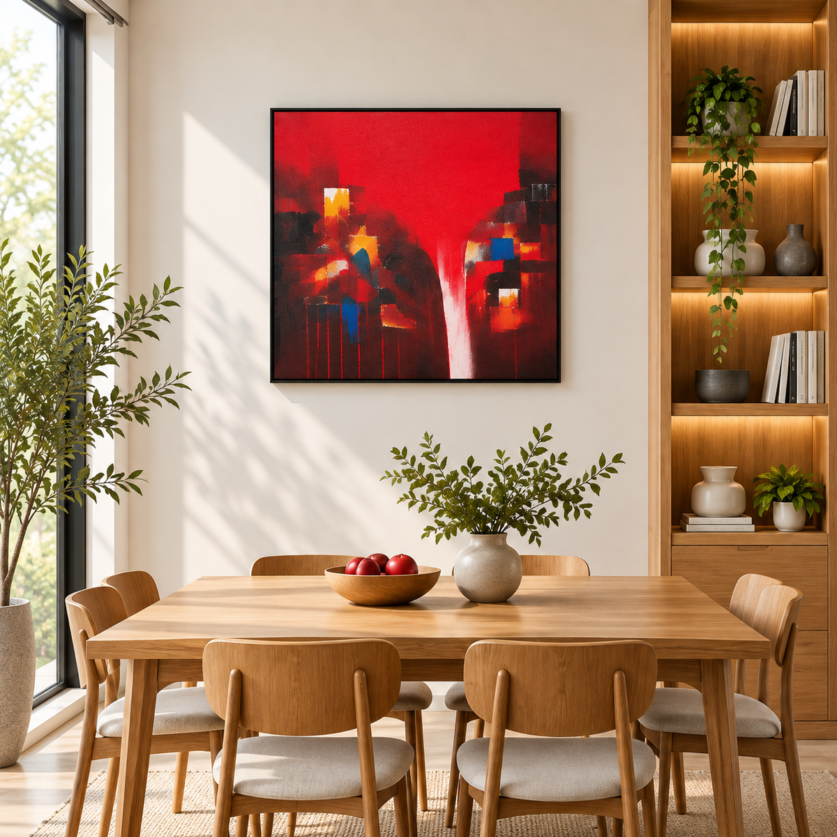 Crossroads in Crimson | Abstract Skyline Painting by Sajaao