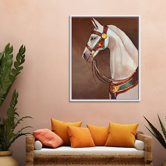 White Horse Modern Painting | Regal Rider Premium Horse wall Painting