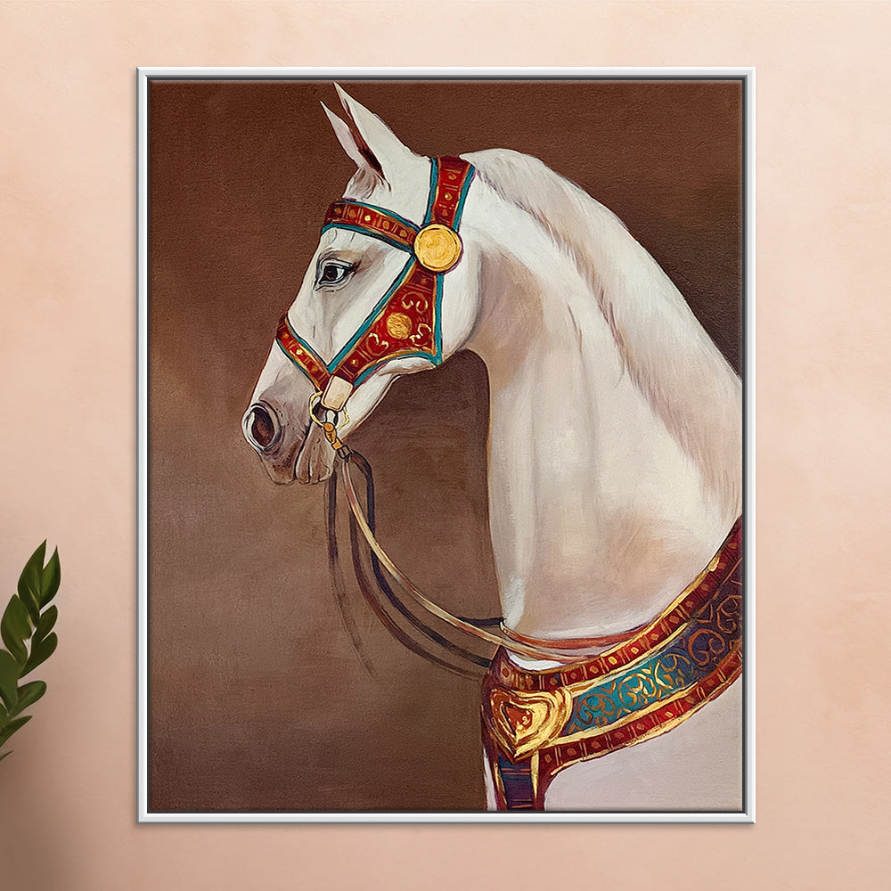 White Horse Modern Painting | Regal Rider Premium Horse wall Painting