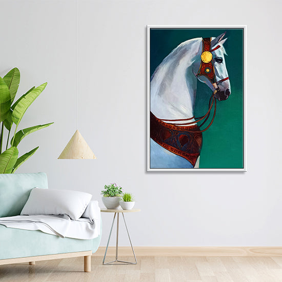 White Horse Premium Painting | Slient Pride Modern Horse wall Painting