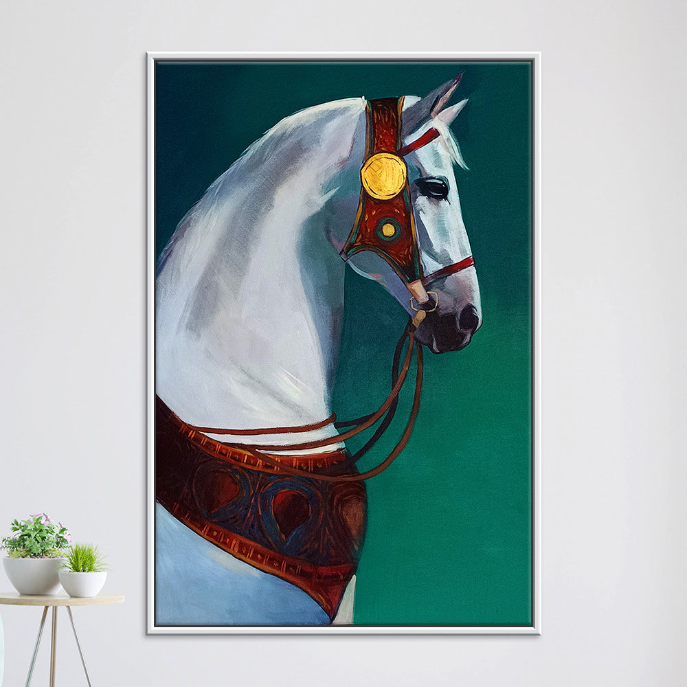White Horse Premium Painting | Slient Pride Modern Horse wall Painting
