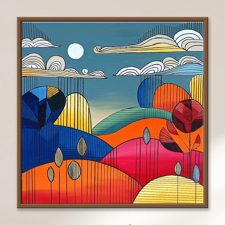 Rainbow Land 01 | Abstract Acrylic Painting on Canvas | Graphical Paintings