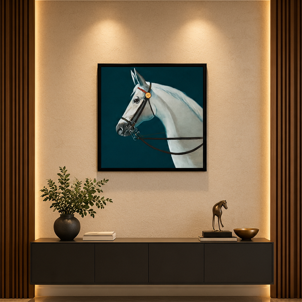 Regal White Steed | Horse Portrait Contemporary Painting