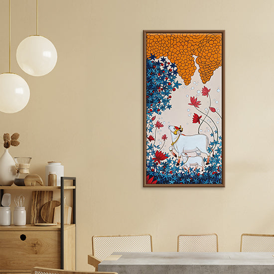 Flower Cow Pichwai Painting | Traditional, Religious Handmade Painting