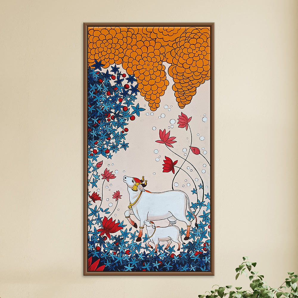 Flower Cow Pichwai Painting | Traditional, Religious Handmade Painting