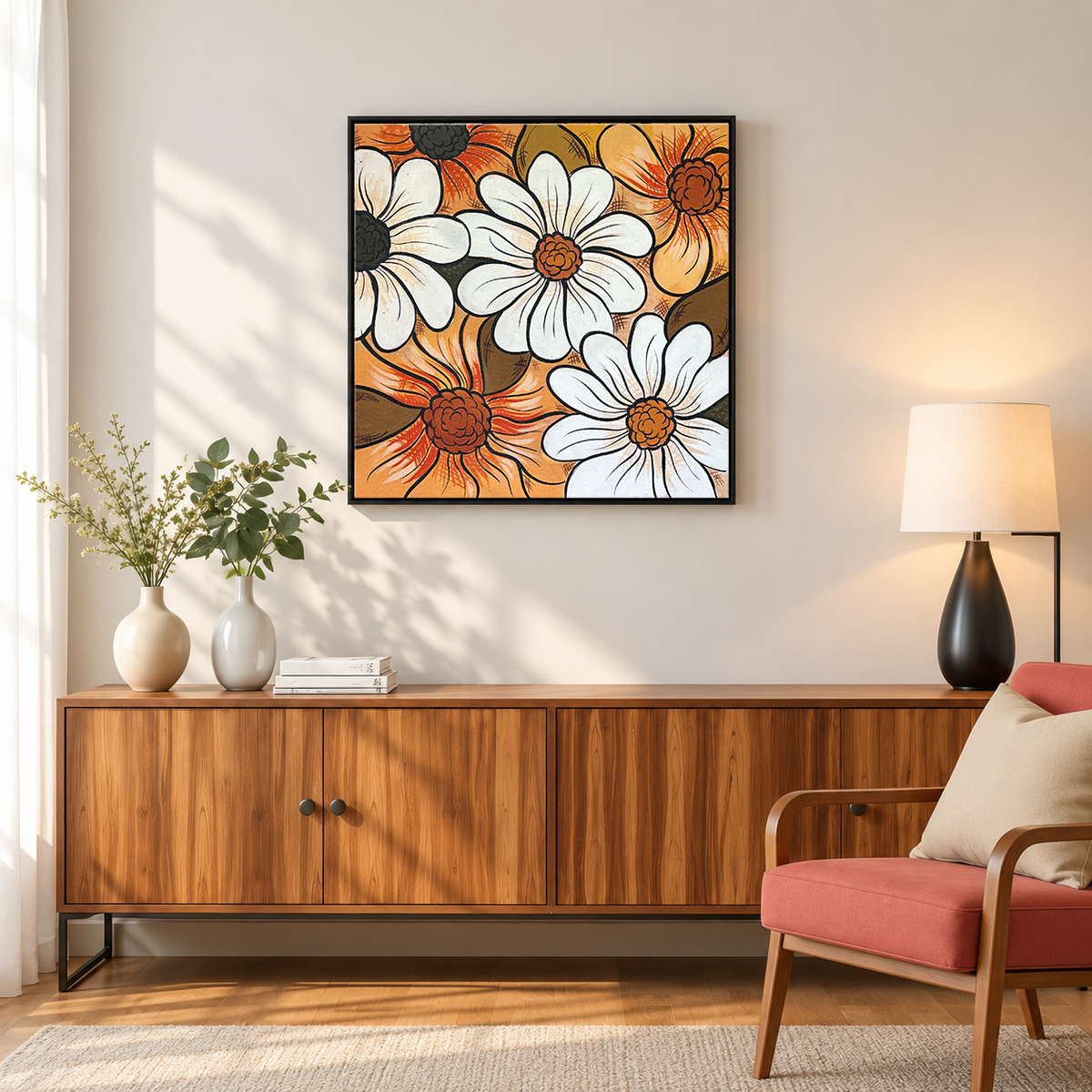 White Daisy Bloom | White Daisy Flowers Painting by Sajaao
