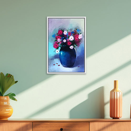 Floral Harmony on Canvas | Blooms in a Pot | Handmade Modern Flower Paintings Online