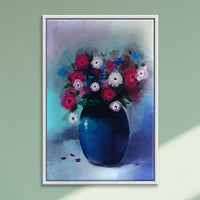 Floral Harmony | Rose Bouquet in Navy Vase Painting by Sajaao - Image 1