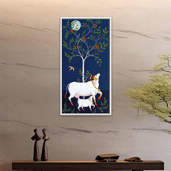 Cow Tree Pichwai Painting | Handmade Cow Pichwai Painting | Devotional Wall Art