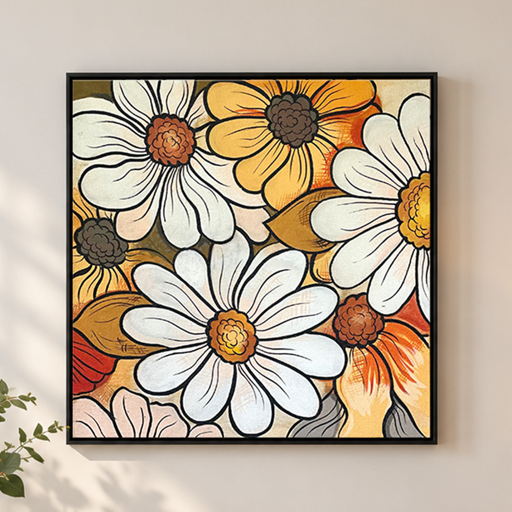 Daisy Bloom Burst | White Daisy Pattern Painting by Sajaao