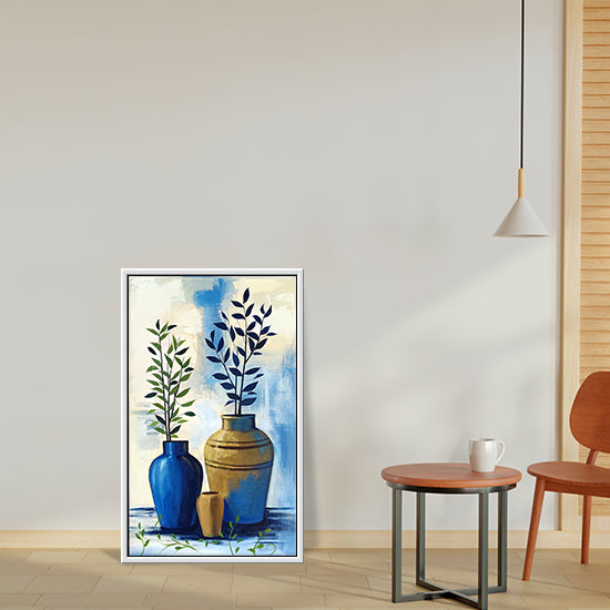 Blooming Pot Paintings | Vibrant Flower Pot And Leaves Paintings on Canvas