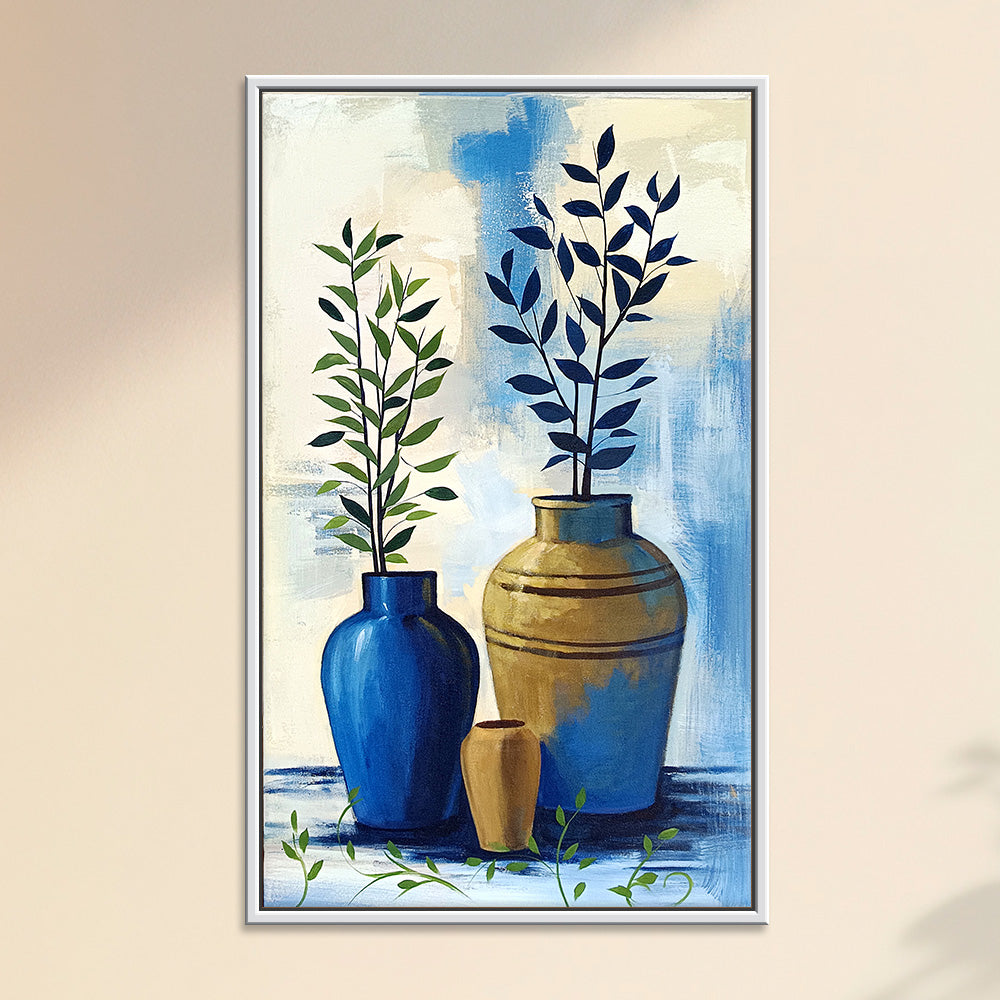 Blooming Pot Paintings | Vibrant Flower Pot And Leaves Paintings on Canvas
