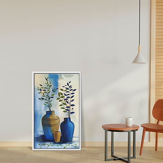 Blooming Pot Paintings 1 | Vibrant, Modern Flower Pot And Leaves Paintings on Canvas